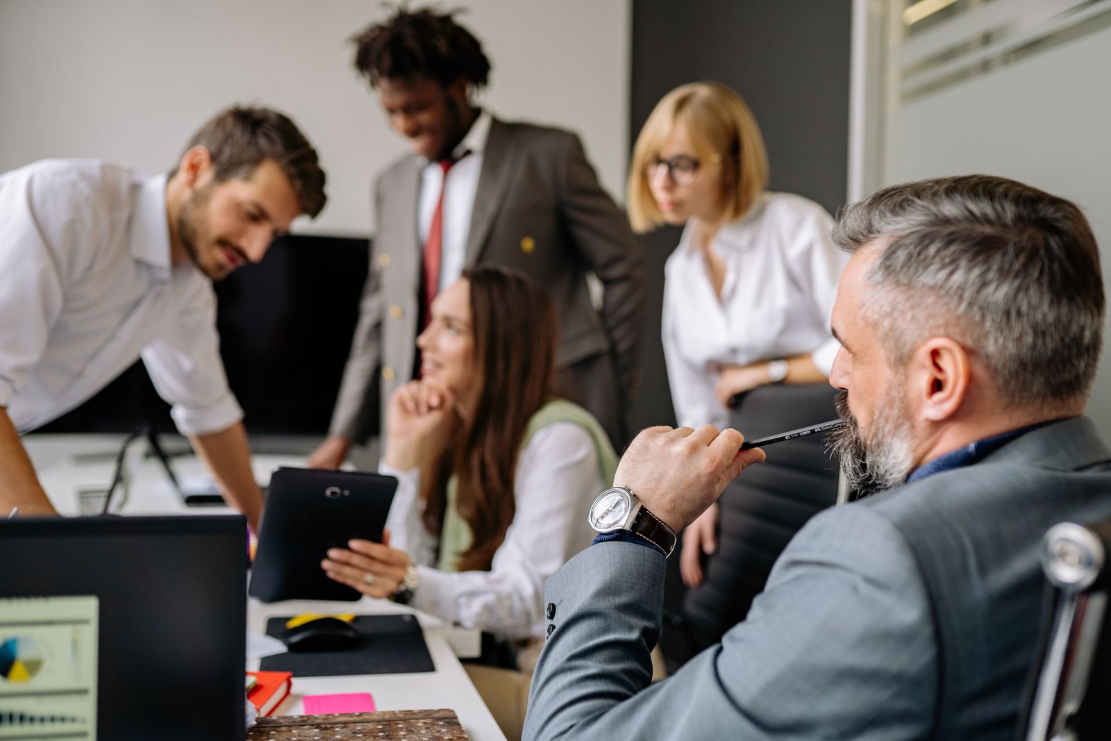 Business professionals collaborating in a modern office